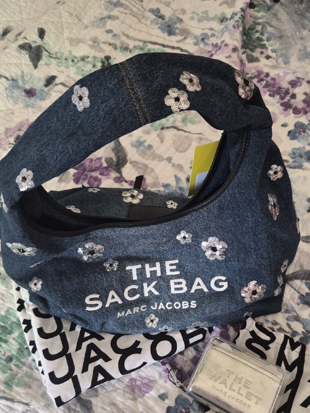 Marc Jacobs Denim Floral Sequin Hobo in Blue - Picture 5 of 7
